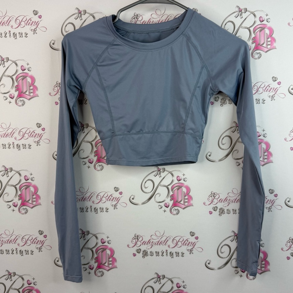 Cropped long sleeve stretchy Women's Long-Sleeve Cropped Active Top blue Grey
